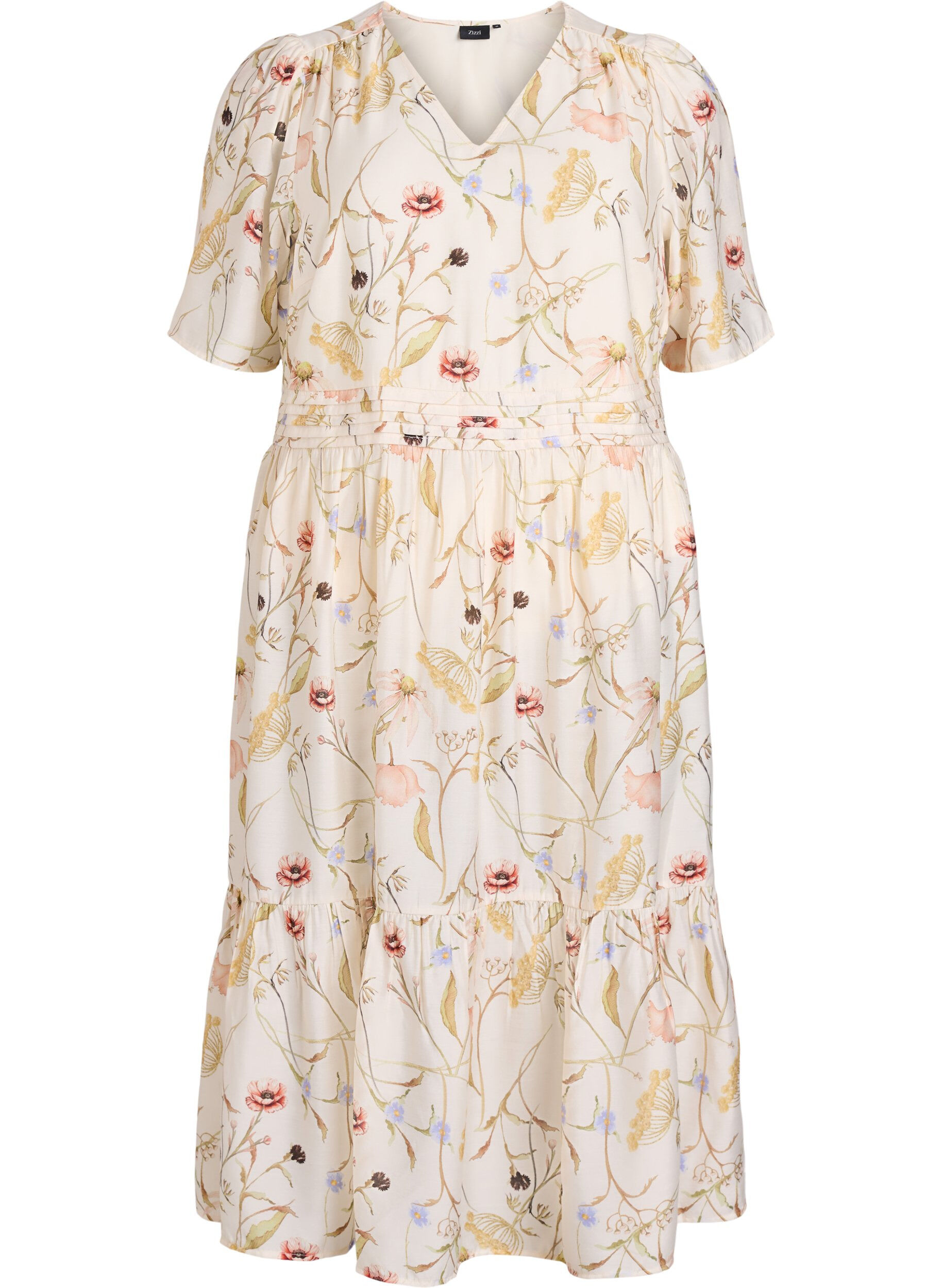 Blomstret midikjole med A-form