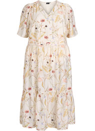 Blomstret midikjole med A-form, Beige