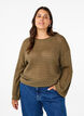 Strikkebluse med hullmønster, Dusky Green, Model image number 0