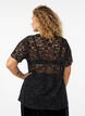 Bluse med blonder, korte ermer og rund hals, Svart, Model image number 2