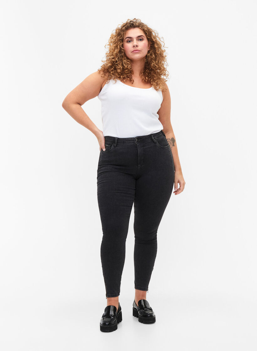 Cropped Amy jeans med glidel&aring;s, Gr&aring;, Model image number 1