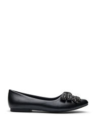 Wide fit - Ballerina med sløyfe og rhinesteiner, Black