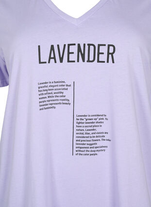 T-skjorte med V-hals og tekst i bomull, Lavender w. Text, Packshot image number 2