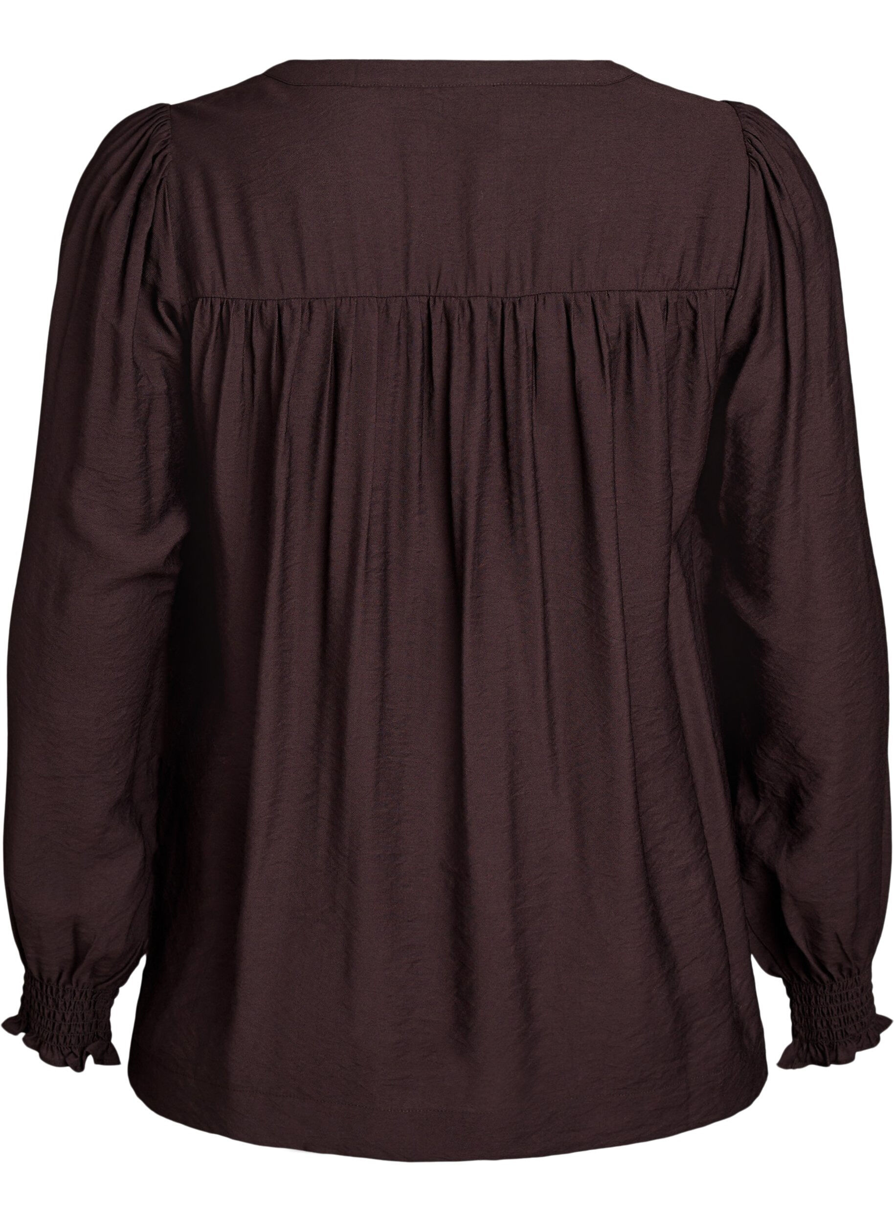 ZizziViskosebluse med smock og rynkede detaljer, Brun, Packshot image number 1