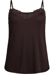 Ribbet jerseytopp med blondedetaljer, Ganache