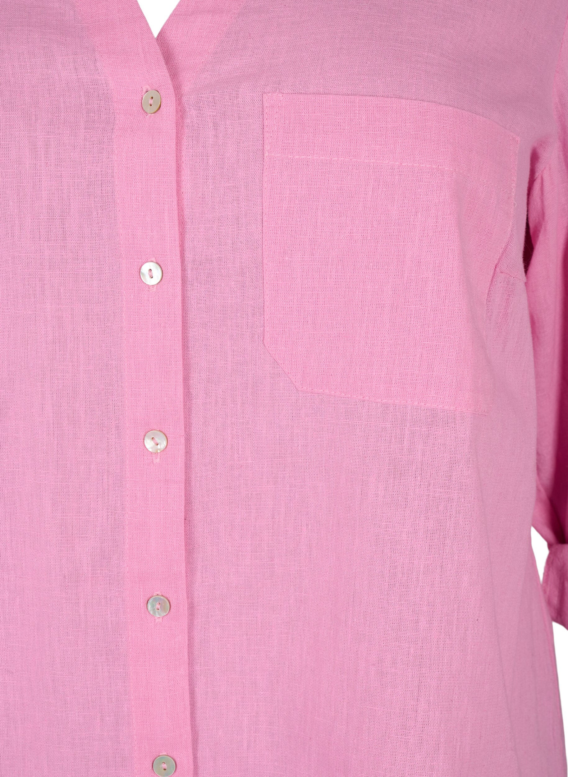 ZizziSkjortebluse med knappelukking i bomull-lin-blanding, Rosebloom, Packshot image number 2