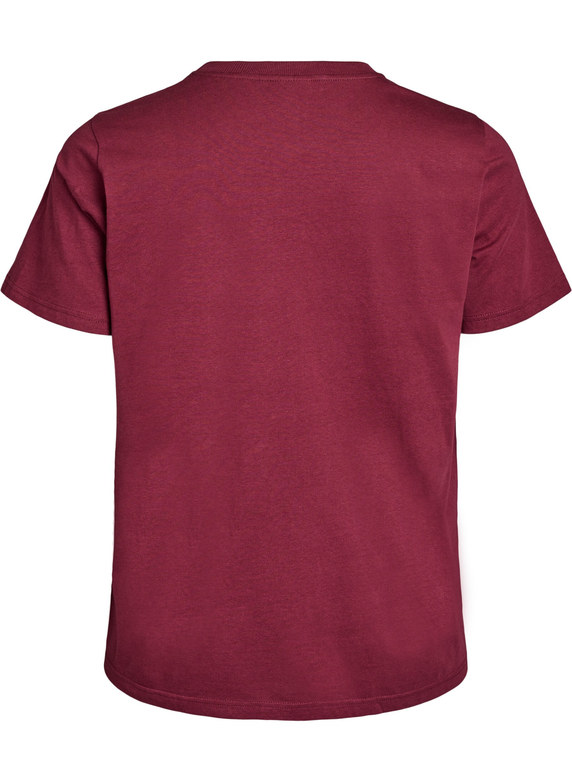 ZizziBasic T-skjorte i bomull med rund hals, M&oslash;rk Bordeaux, Packshot image number 1