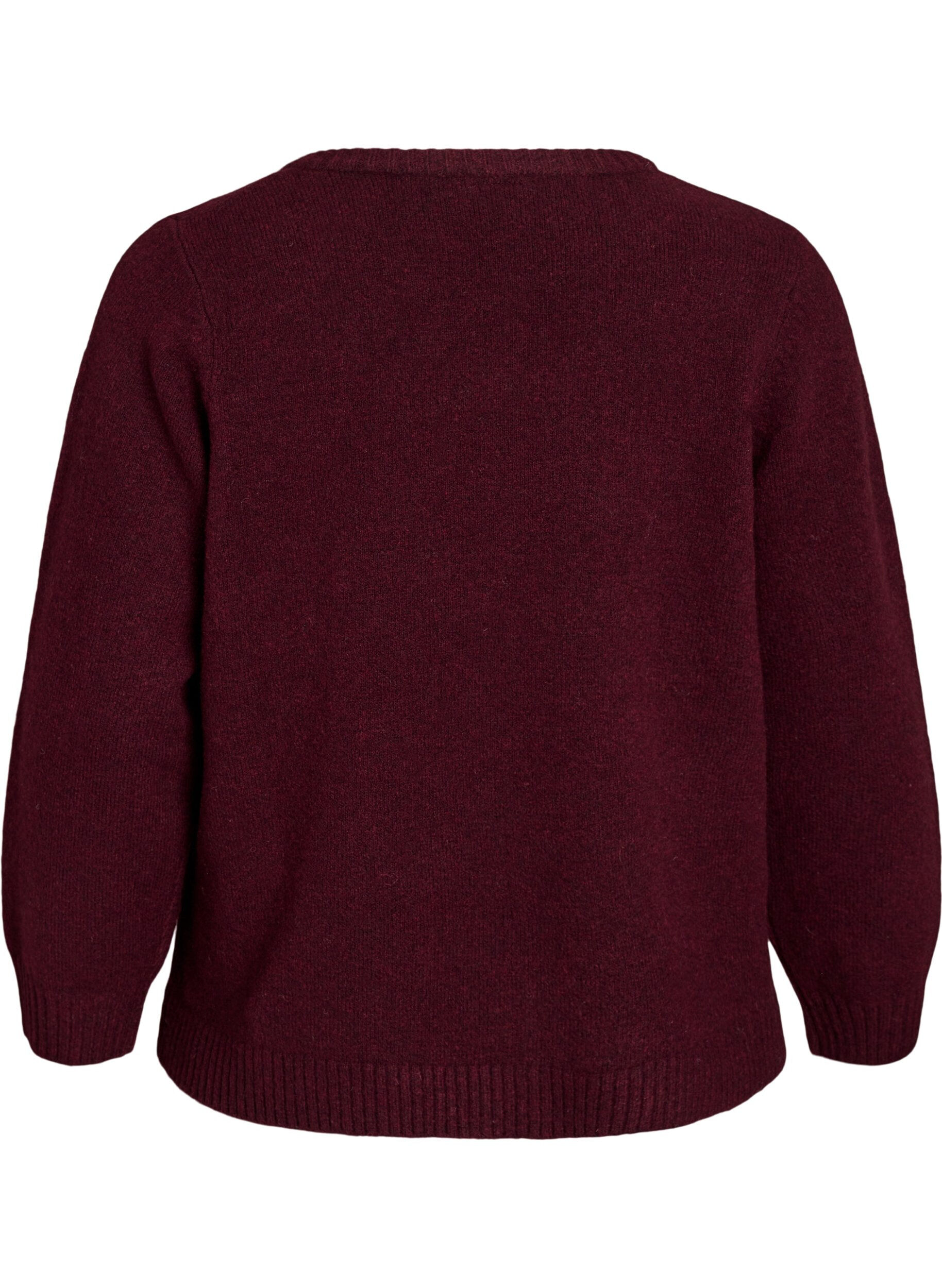 ZizziStrikket cardigan med blomsterdetaljer, M&oslash;rk Bordeaux, Packshot image number 1