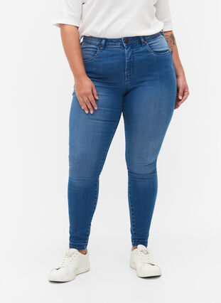 Zizzi Super slim Amy jeans med høyt liv, Light blue, Model image number 3