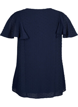 Bluse med prikket struktur og korte ermer, Navy Blazer, Packshot image number 1