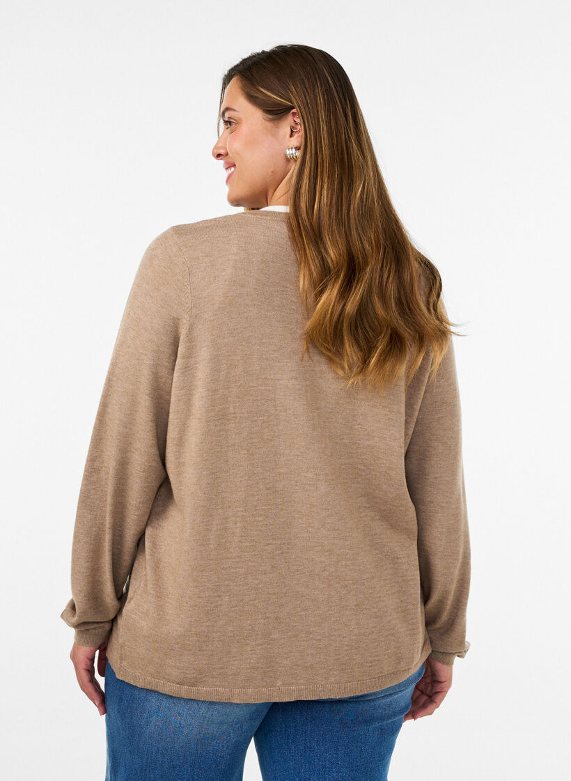 Cardigan med runde knapper, Beige, Model image number 2