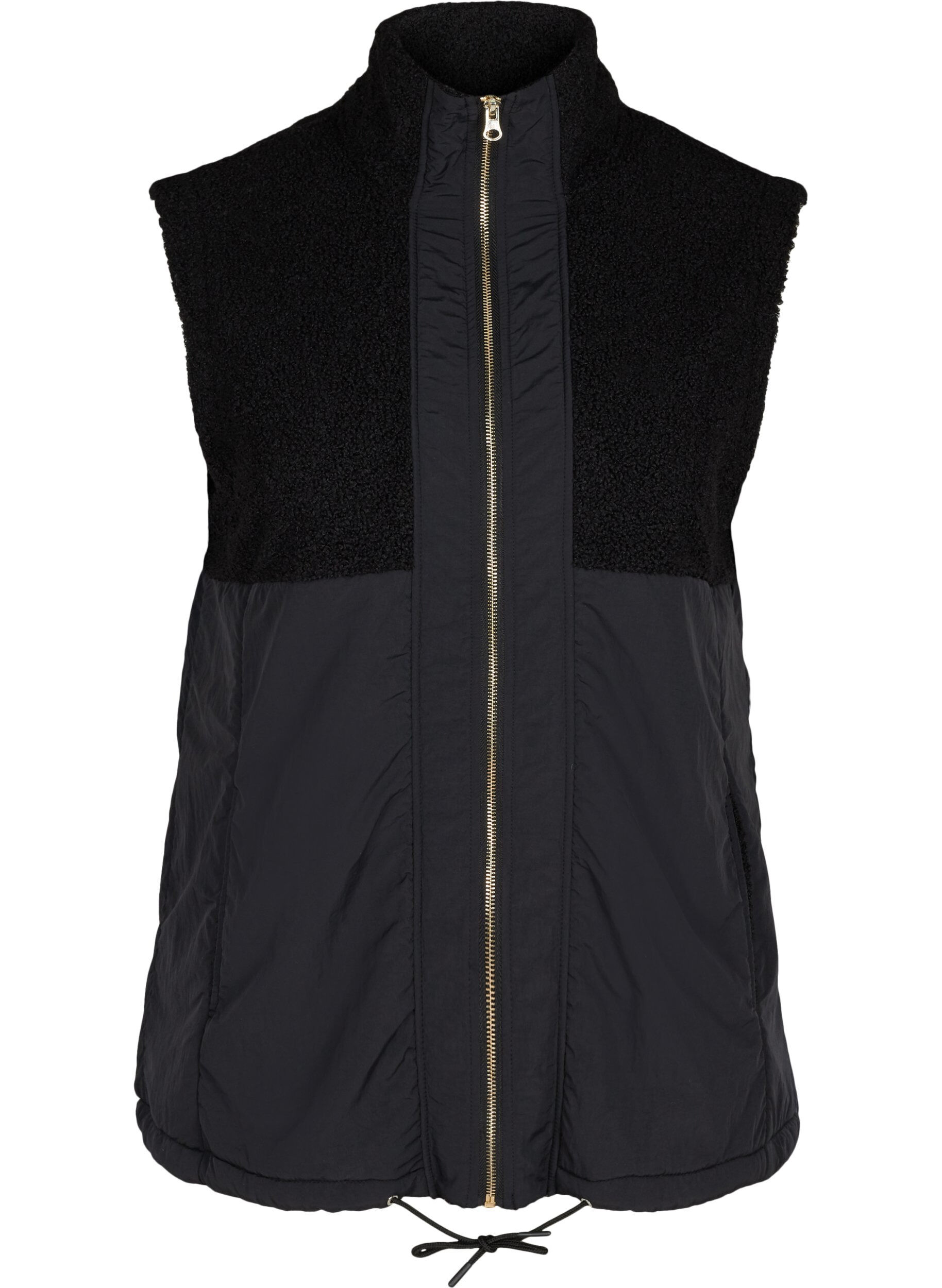 Zizzi Kort vest med teddy og glidel&aring;s, Black, Packshot image number 0