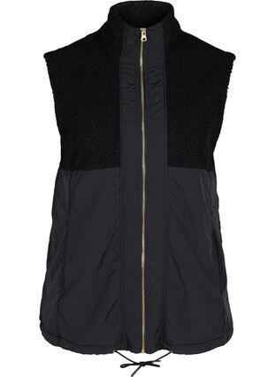 Zizzi Kort vest med teddy og glidelås, Black, Packshot image number 0