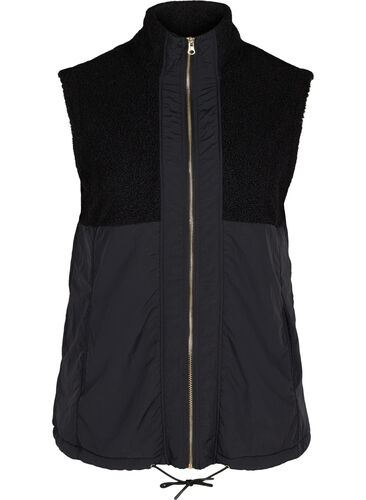 Zizzi Kort vest med teddy og glidelås, Black, Packshot image number 0