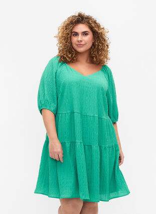 Kort kjole i A-fasong med v-hals , Deep Mint, Model image number 0