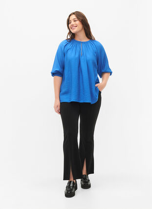 A-formet viskose bluse med 3/4-ermer, Strong Blue, Model image number 3