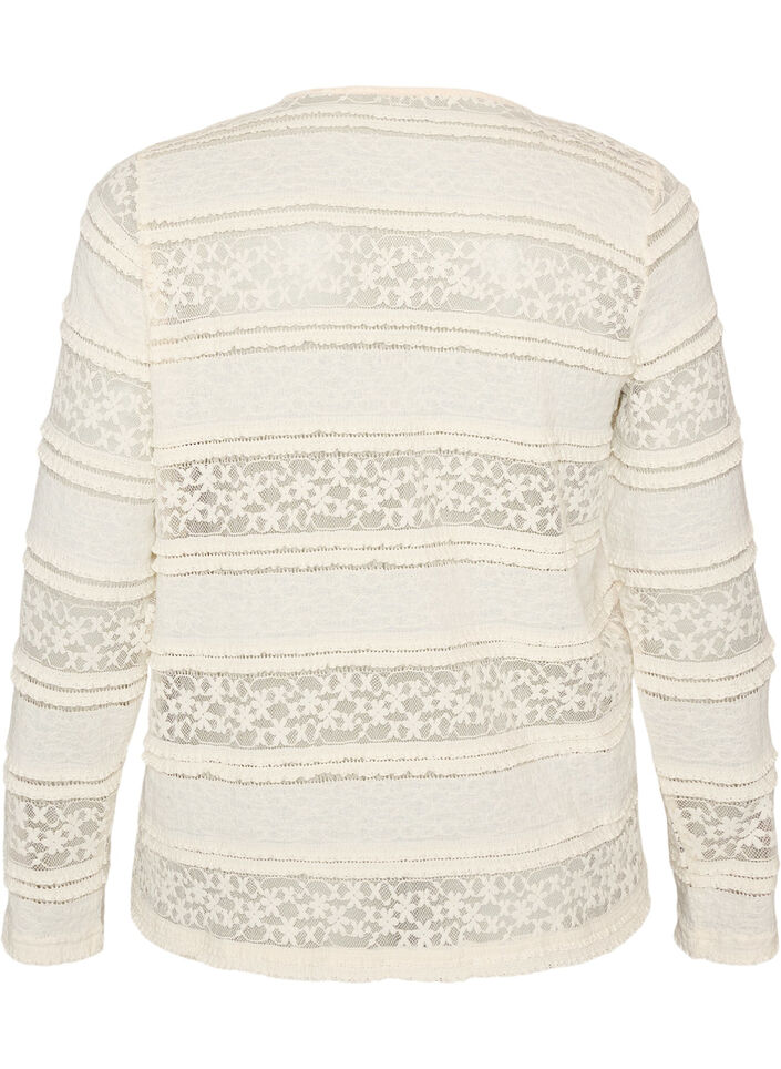 Bluse med blonder og lange ermer, Vanilje, Packshot image number 1