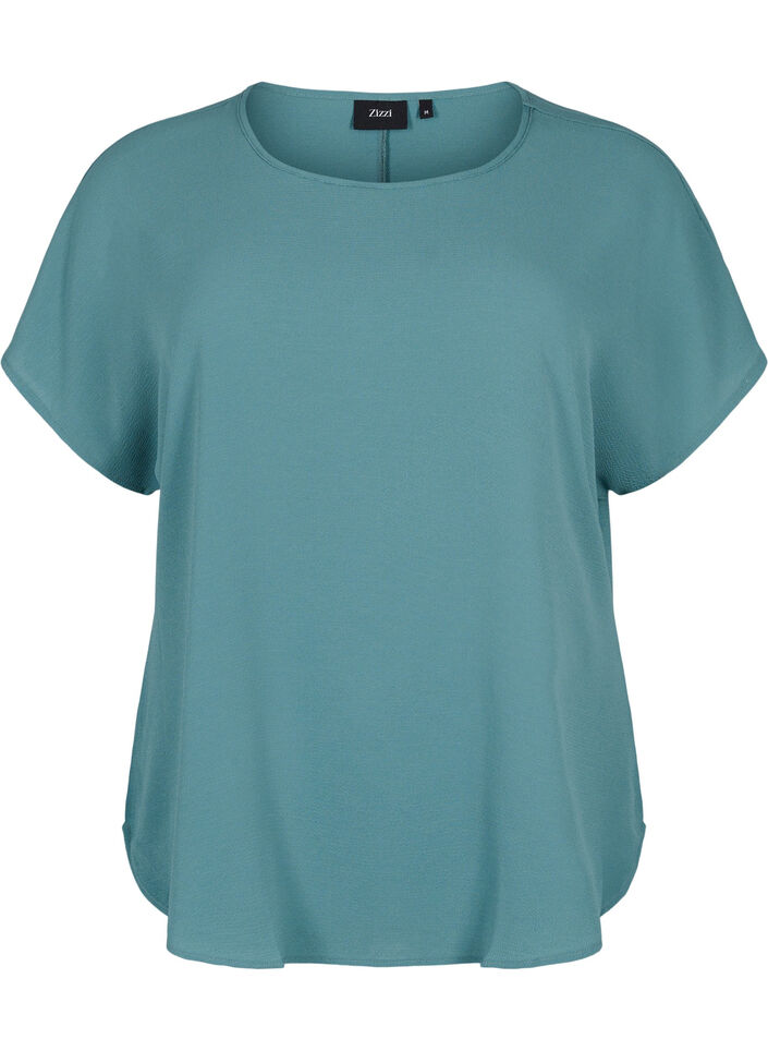 Bluse med korte ermer og rund hals, Gr&oslash;nn, Packshot image number 0