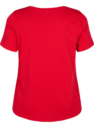 T-skjorte i bomull med trykk og V-hals, Tango Red ORI, Packshot image number 1