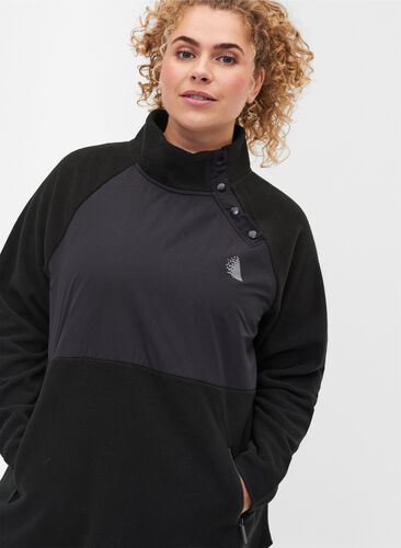 Fleecejakke med knapper og lommer, Black, Model image number 2
