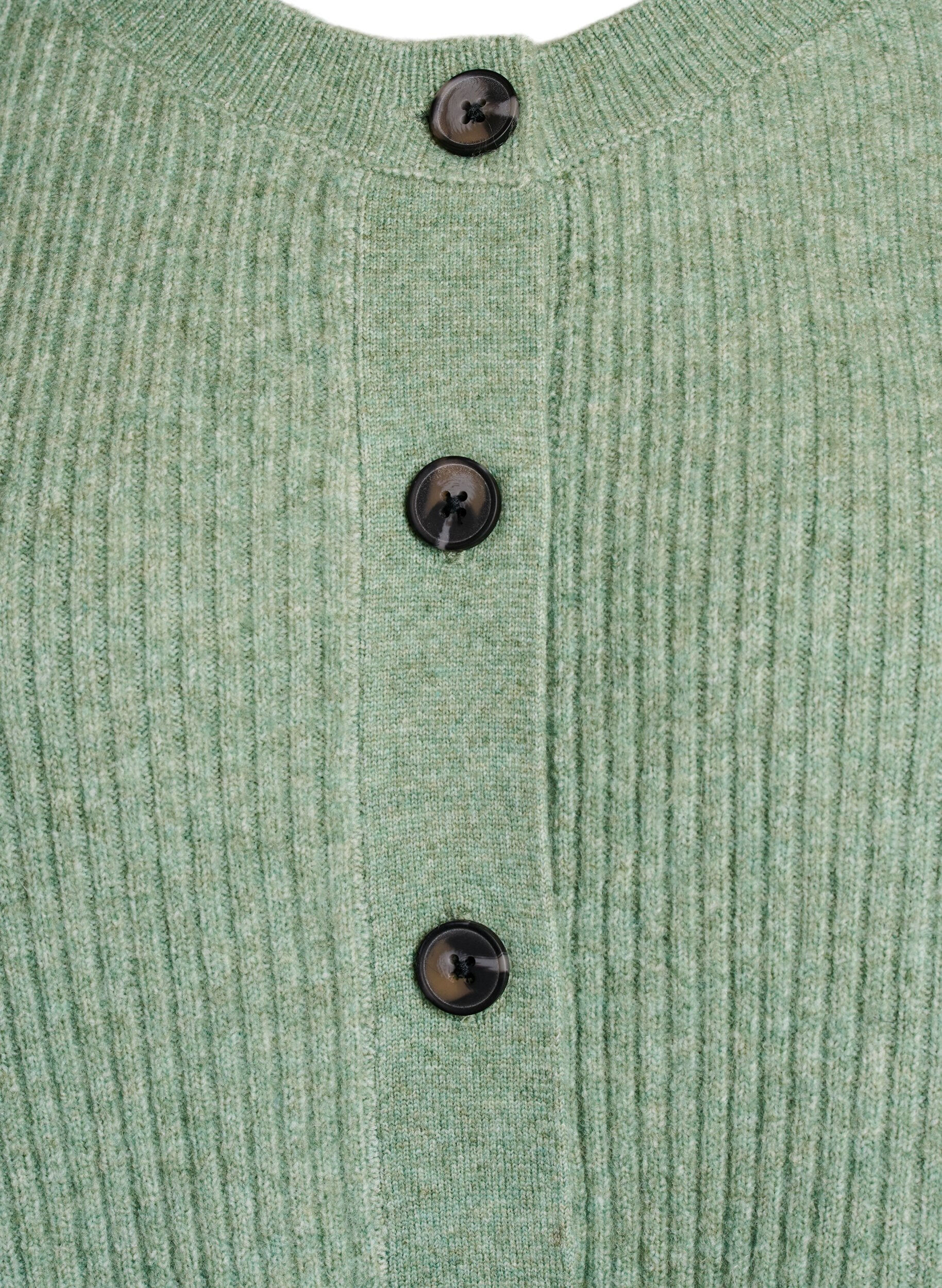 Zizzi Ribbestrikket cardigan med knapper, Gr&oslash;nn, Packshot image number 2