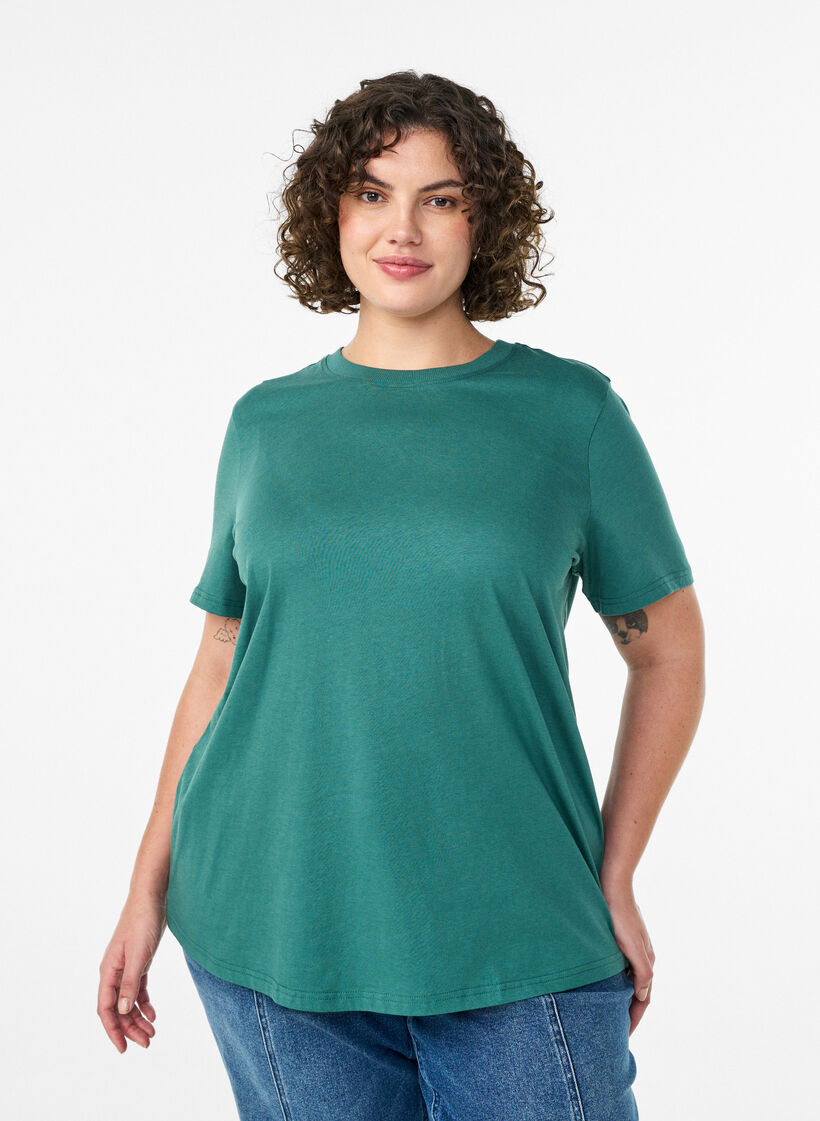 Basic T-skjorte i bomull med rund hals, Gr&oslash;nn, Model image number 0