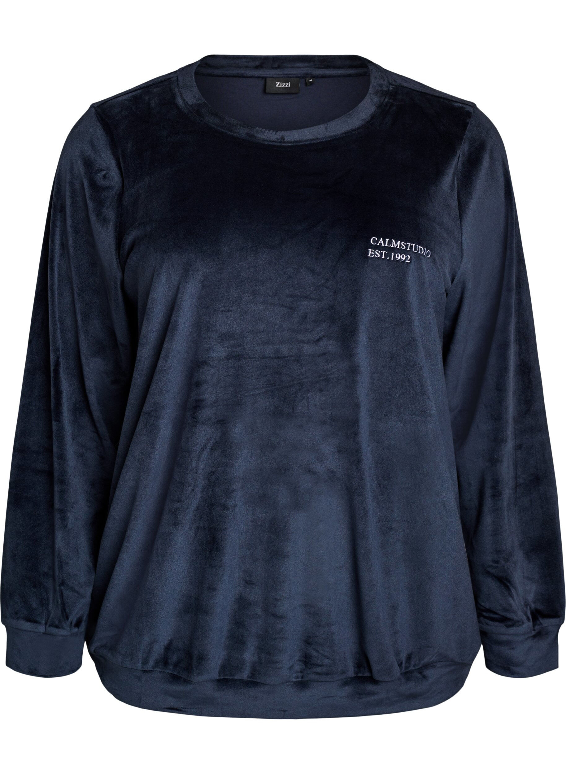 ZizziVelourbluse med brodert tekst, Bl&aring;, Packshot image number 0