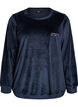Velourbluse med brodert tekst, Bl&aring;, Packshot image number 0