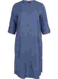 Skjortekjole i bomull med 3/4-ermer, Nightshadow Blue