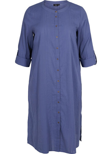 Skjortekjole i bomull med 3/4-ermer, Nightshadow Blue, Packshot image number 0