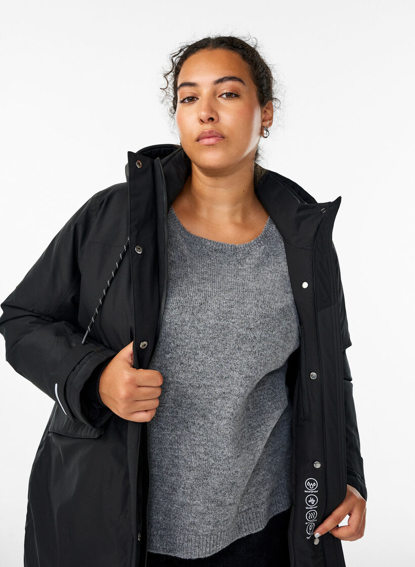 Vannavst&oslash;tende parka med hette og funksjonelle detaljer, Svart, Model image number 3
