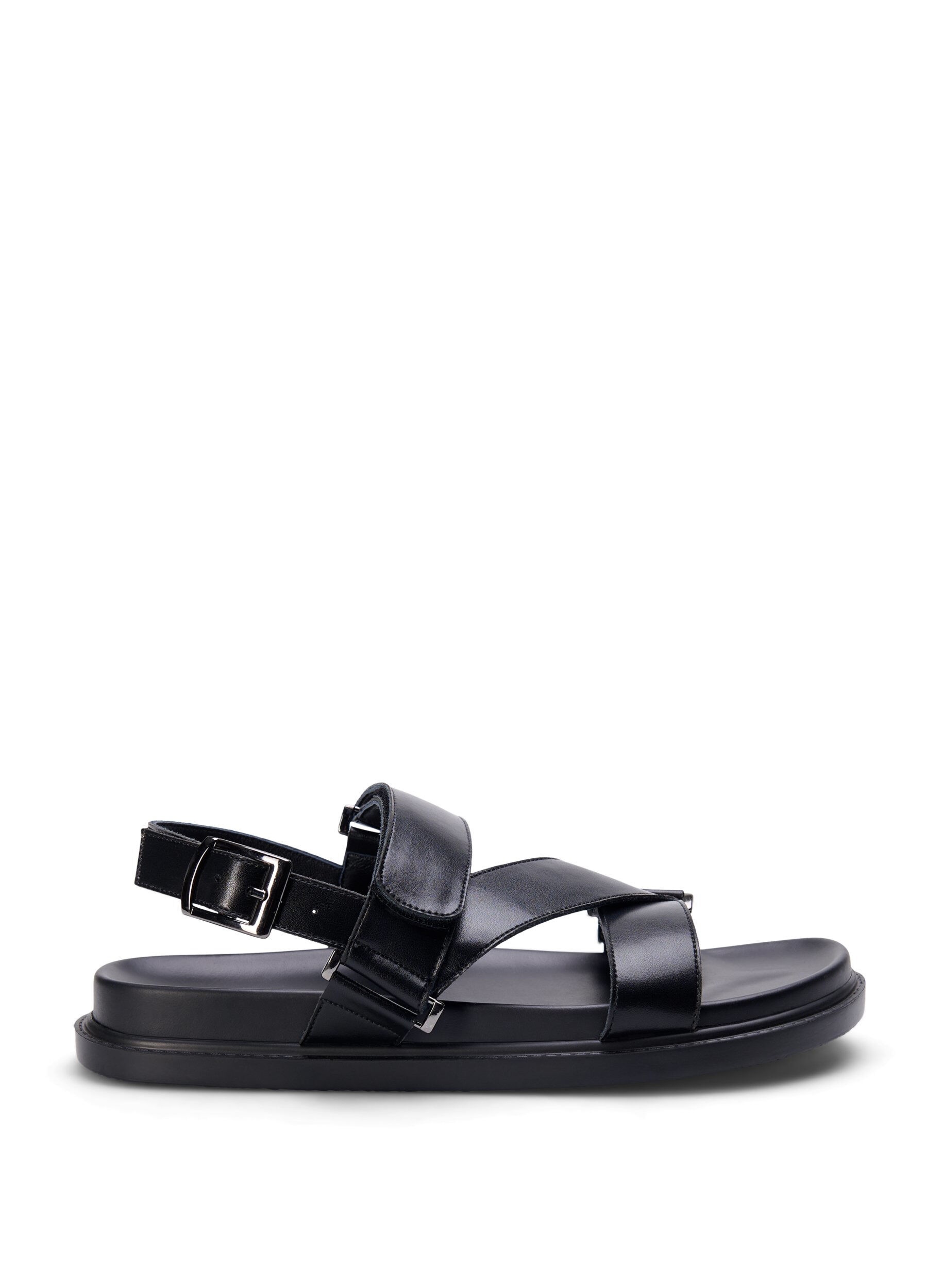 Zizzi Sandal i skinn med bred passform og justerbare remmer, Svart, Packshot image number 0