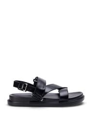Sandal i skinn med bred passform og justerbare remmer, Black