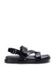 Sandal i skinn med bred passform og justerbare remmer, Svart, Packshot image number 0