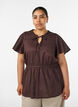 Bluse i bomull med knytesnor og elastisk midje, Brun, Model image number 0