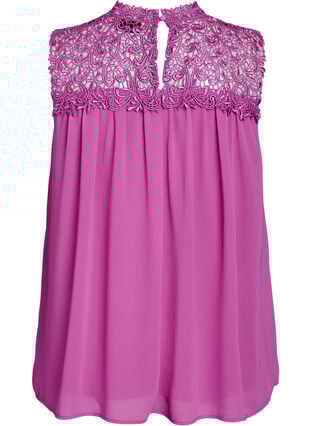 Zizzi Ermeløs festtopp med hekling, Lilla, Packshot image number 1