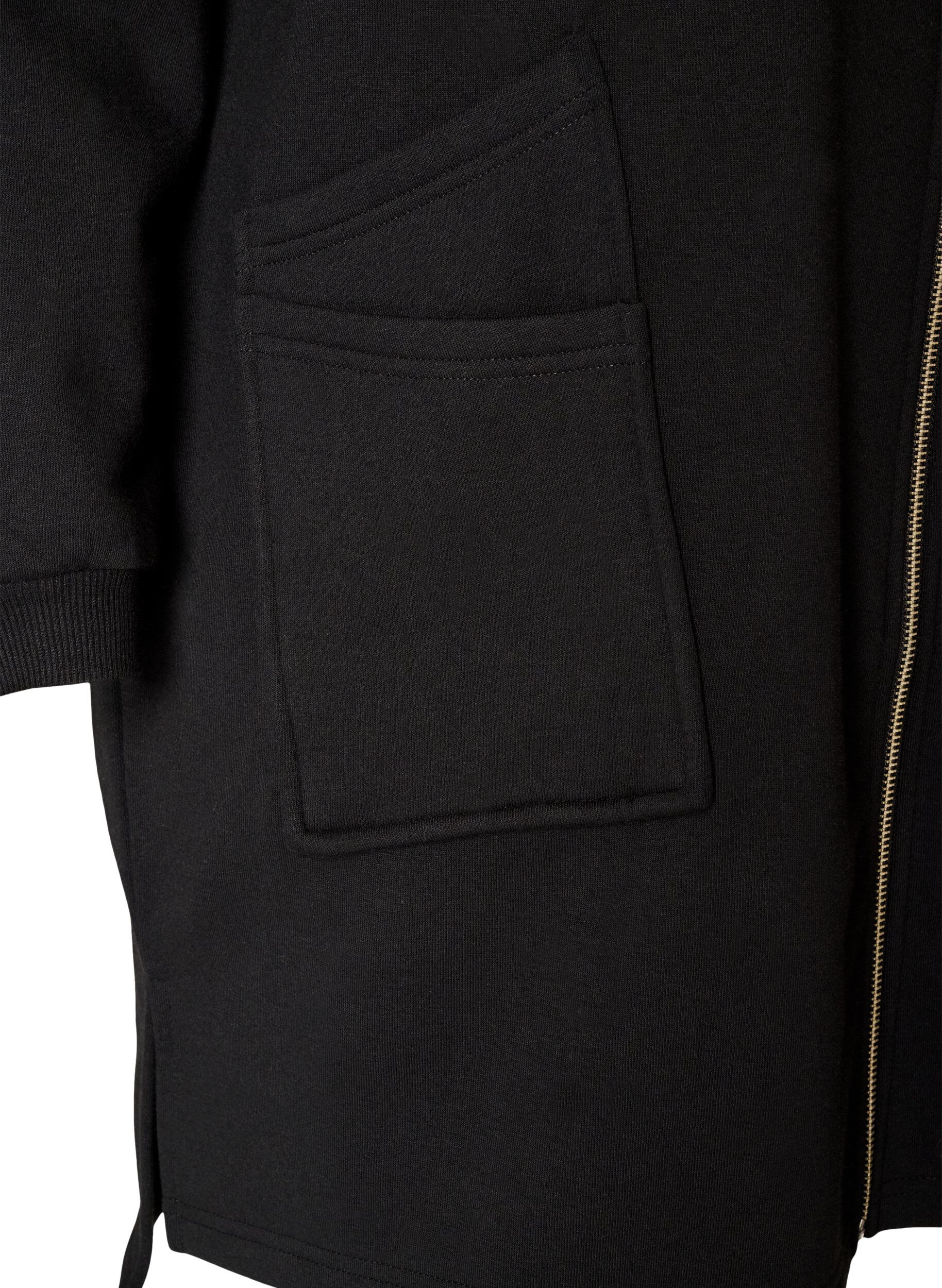 ZizziLang hettegenser-cardigan med glidel&aring;s, Svart, Packshot image number 3