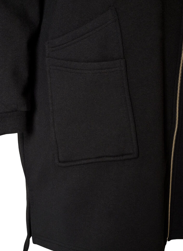 Lang hettegenser-cardigan med glidel&aring;s, Svart, Packshot image number 3
