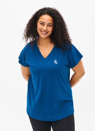 Løstsittende trenings-t-skjorte med v-hals, Blue Opal, Model image number 0