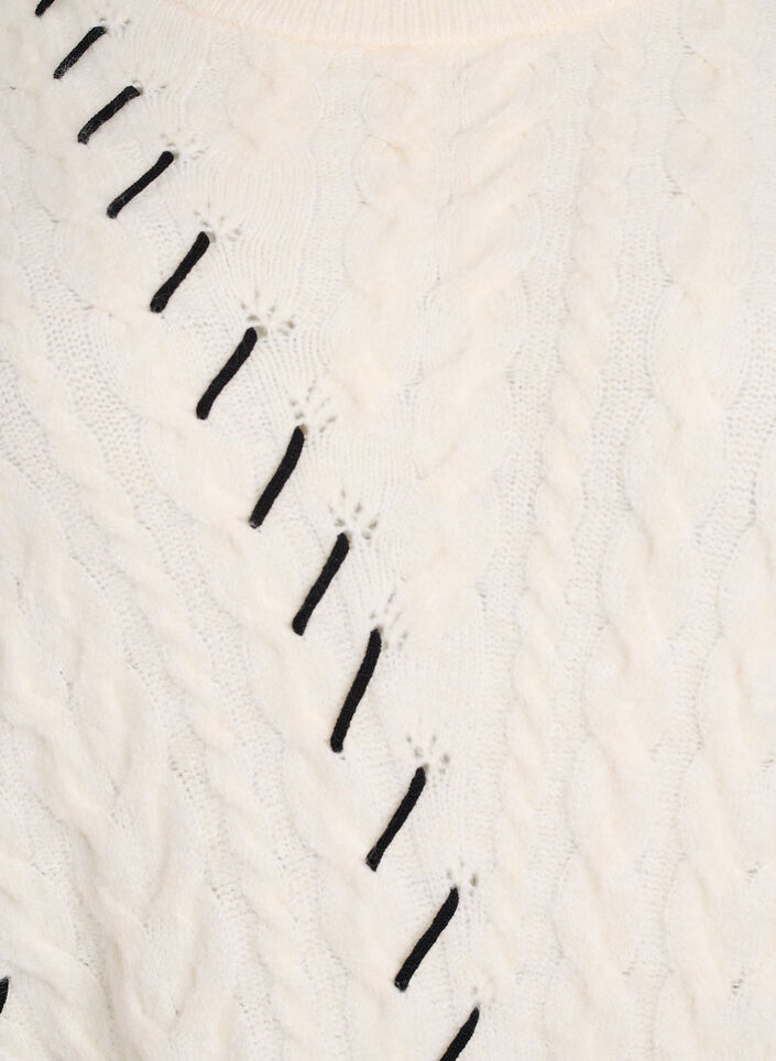 Strikkebluse med flettemønster og kontrastdetaljer, Beige, Packshot image number 2