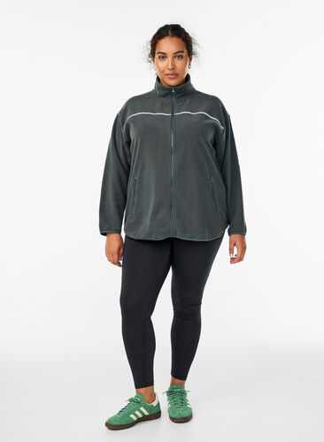 Zizzi Fleecejakke med glidelås og reflekterende tape, Grønn, Model image number 1