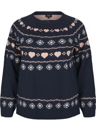 Langermet strikket topp med julemotiv, Navy Blazer Comb
