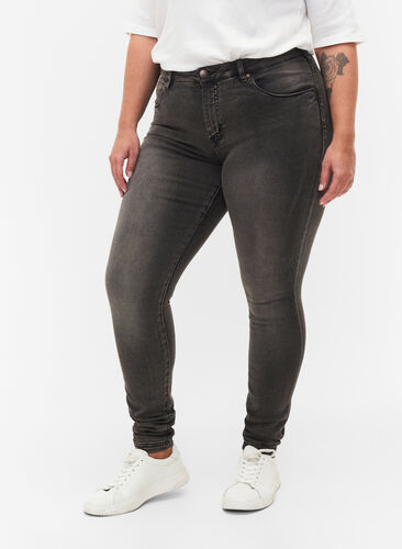 Super slim Amy jeans med høyt liv, Dark Grey Denim, Model image number 2