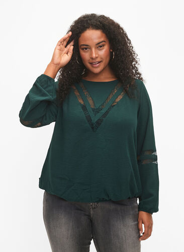 Bluse med lange ermer og blonder, Scarab, Model image number 0