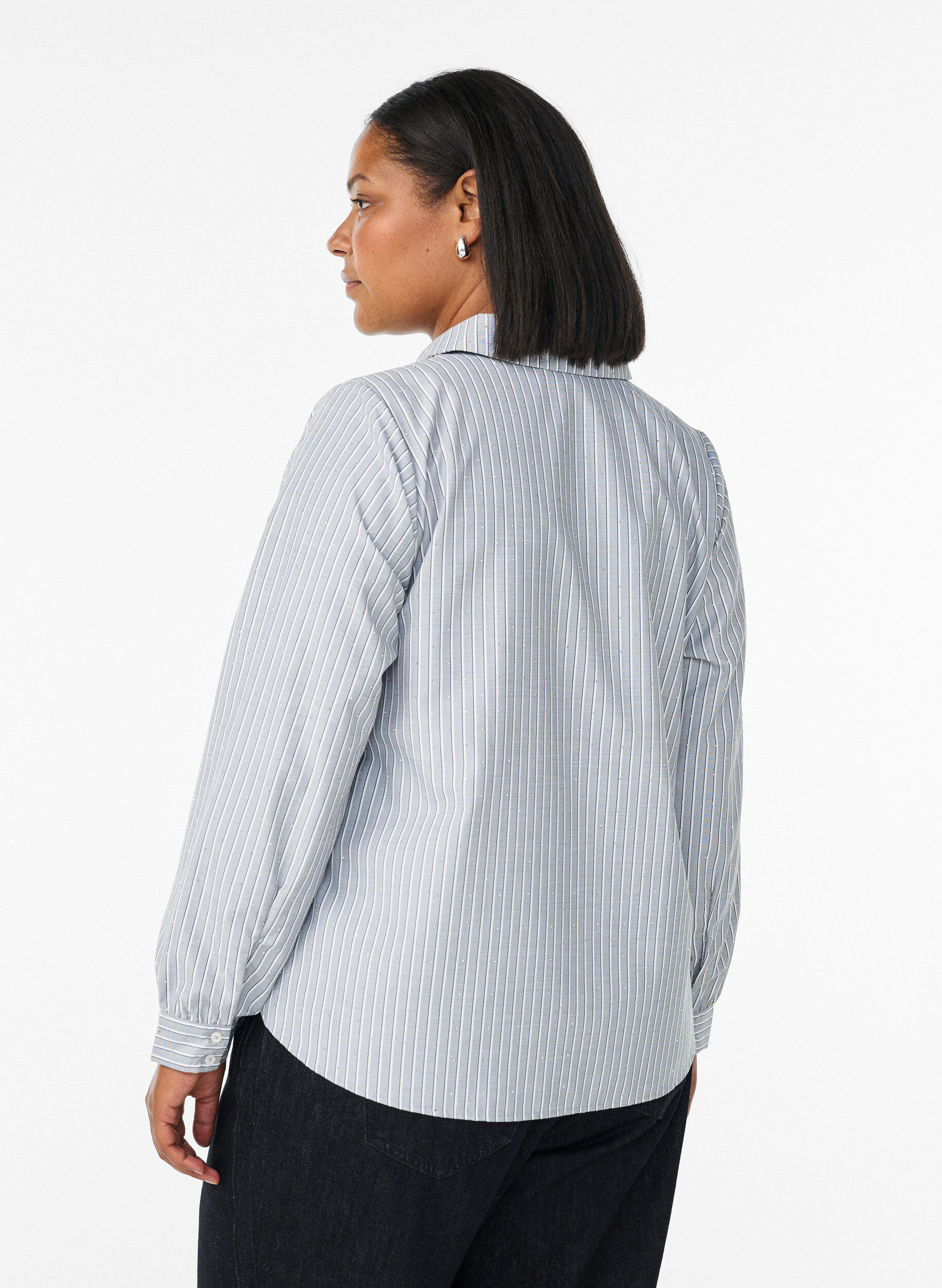 Zizzi Stripete skjorte med nagler, Svart, Model image number 2