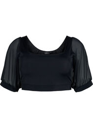 Bikinitopp med korte ermer av mesh , Black, Packshot