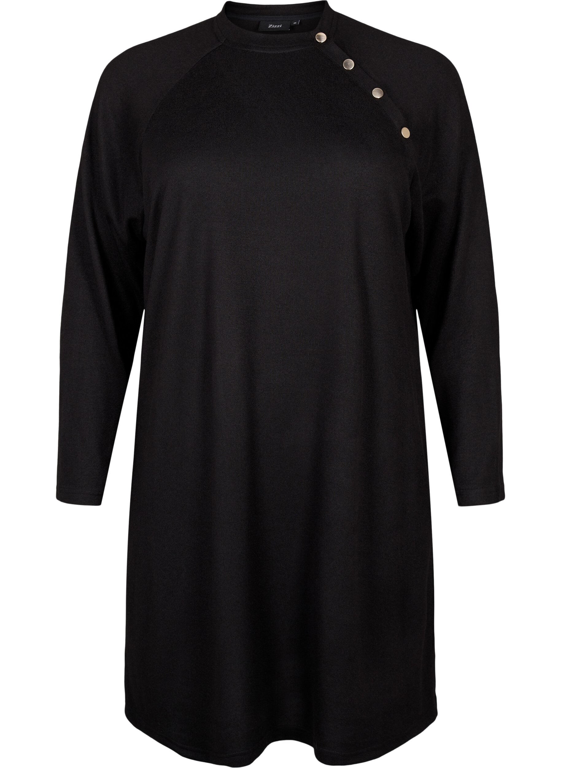 Zizzi Jerseykjole med knapper, Black, Packshot image number 0