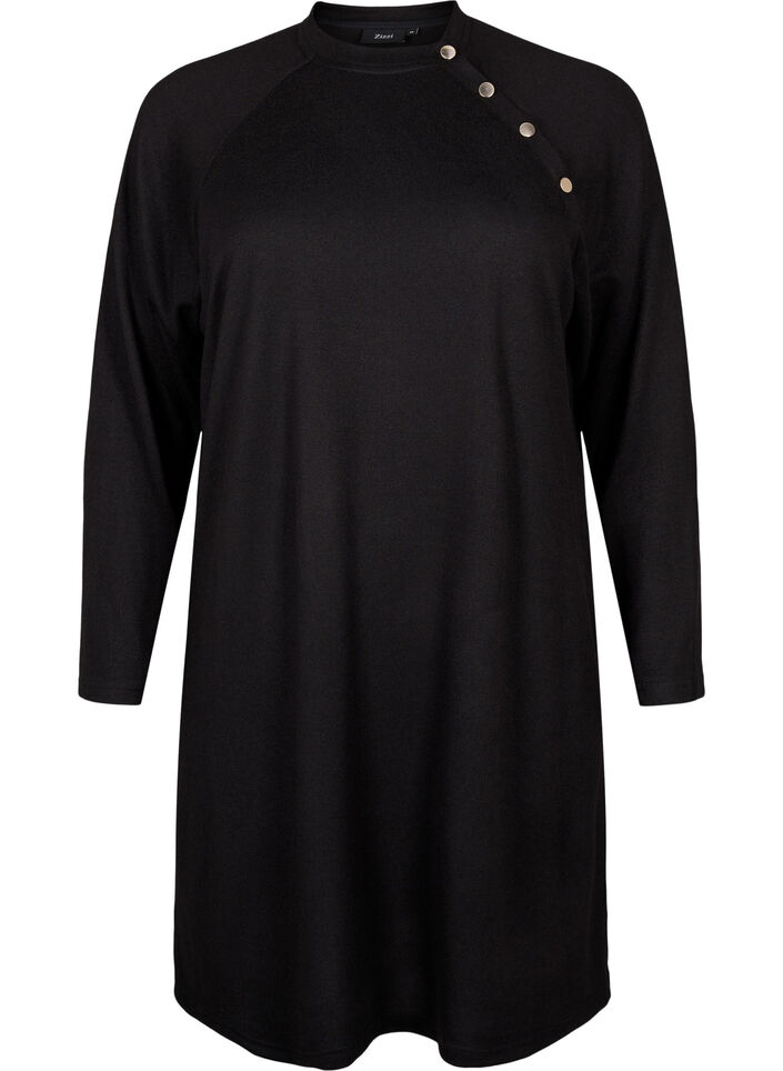 Jerseykjole med knapper, Black, Packshot image number 0