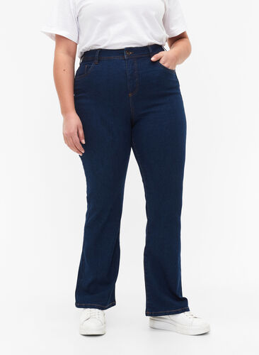 FLASH - Høytlivs jeans med bootcut, Blue denim, Model image number 2