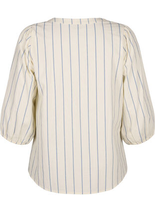 Zizzi Bomullsbluse med striper og trekvartlange ermer, Eggnog Stripe, Packshot image number 1